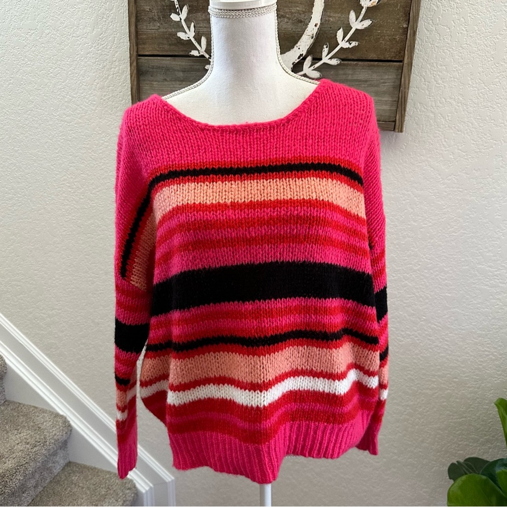 Evereve Allison Joy striped fuzzy sweater pink ladies M